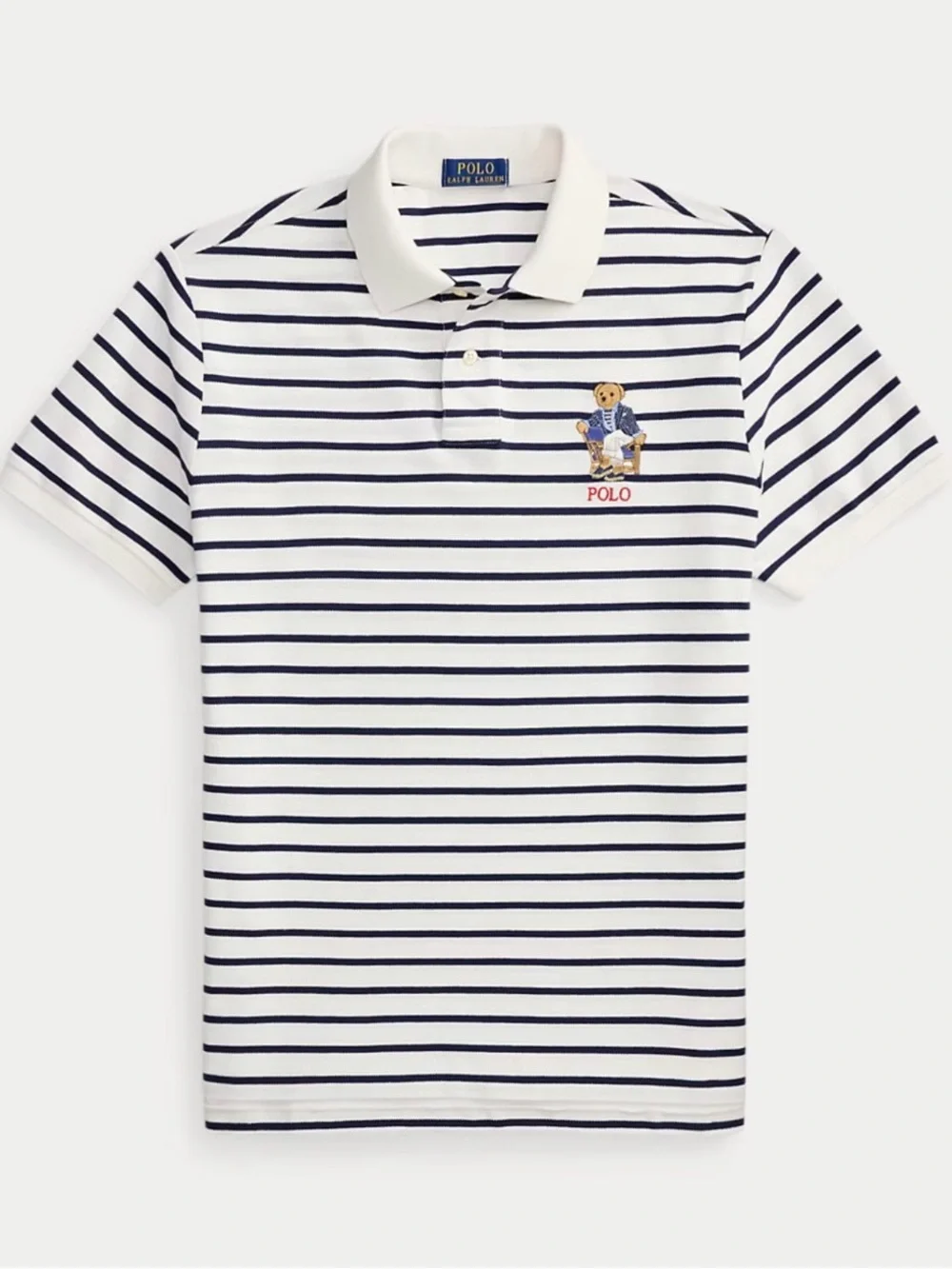 🔥Polo Ralph Lauren Custom Slim Fit Polo Bear Polo Shirt. White/Navy, 2XL NWT🏷️🐻